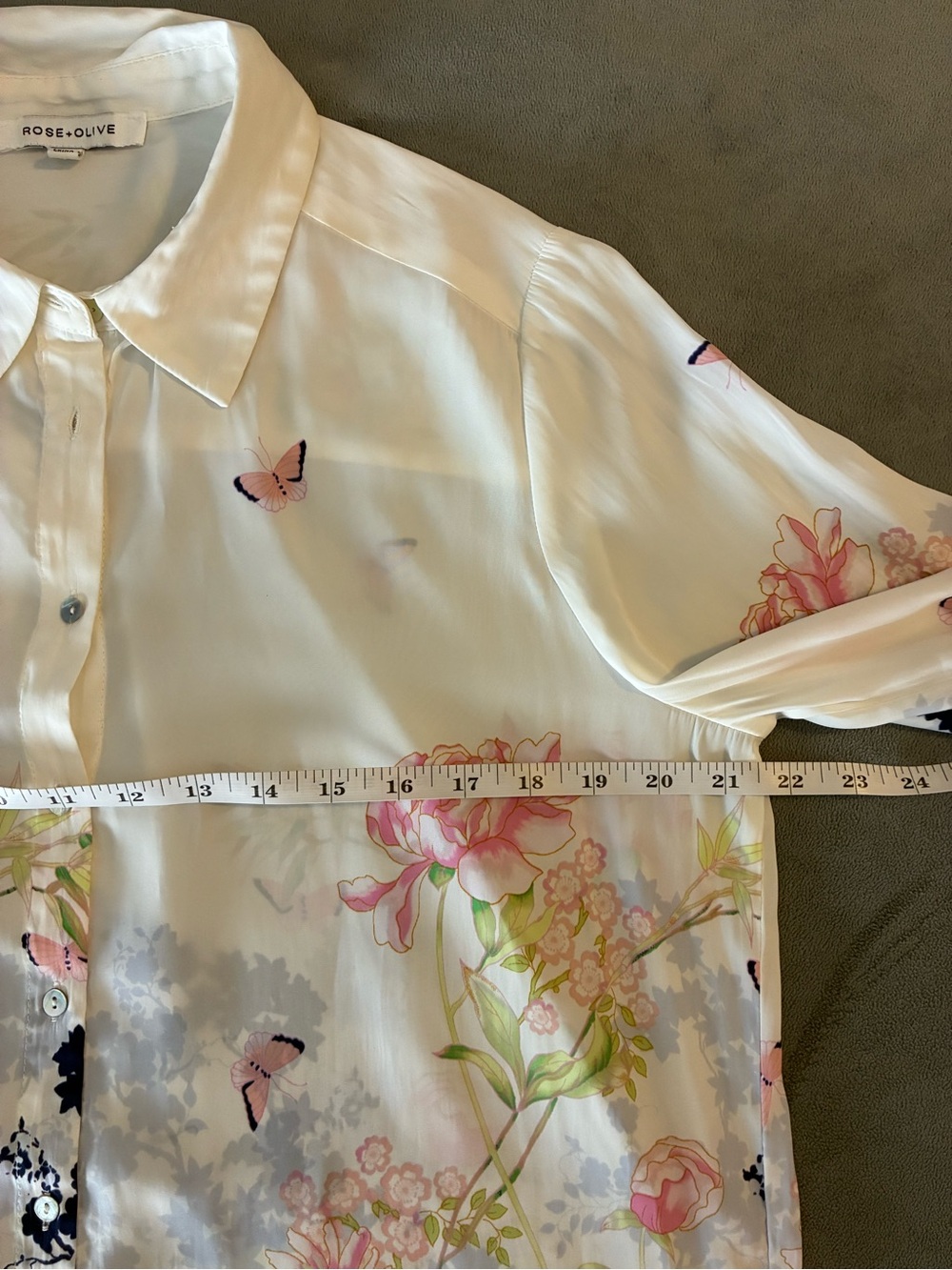 Floral Butterflies Button-Up Blouse in Ivory and Navy - Picture 10 of 11